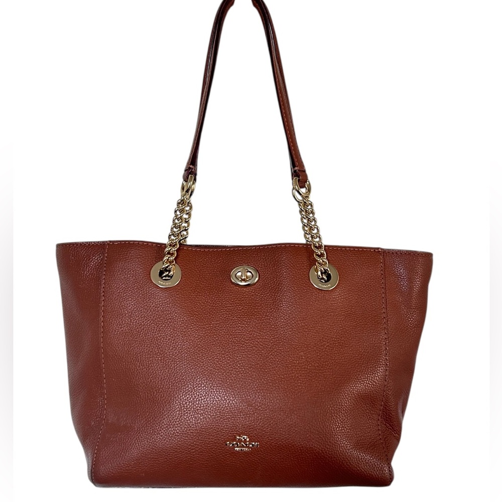 Coach NY 57107 Turnlock Gold Chain Leather Tote EUC